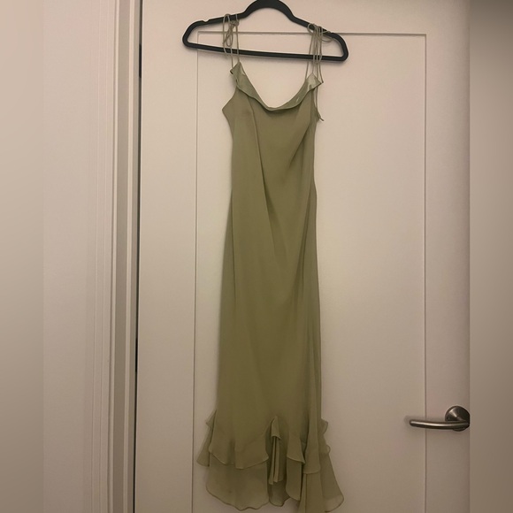 collette dinnigan 100% silk midi green dress ruffles vintage - Picture 1 of 9
